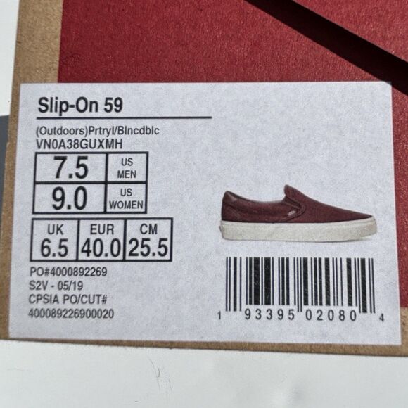 Vans Slip-On 59 Herringbone Maroon Burgundy Port Sneakers Women’s Sz 9 #500714 - Picture 11 of 11
